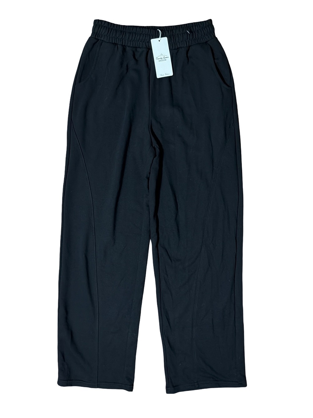 Queen Black Elastic Waist Sweat Pants Pockets